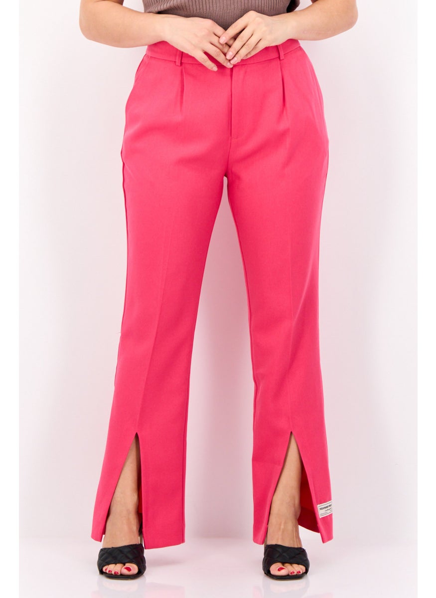 Women Regular Fit Solid Flare Pants, Pink