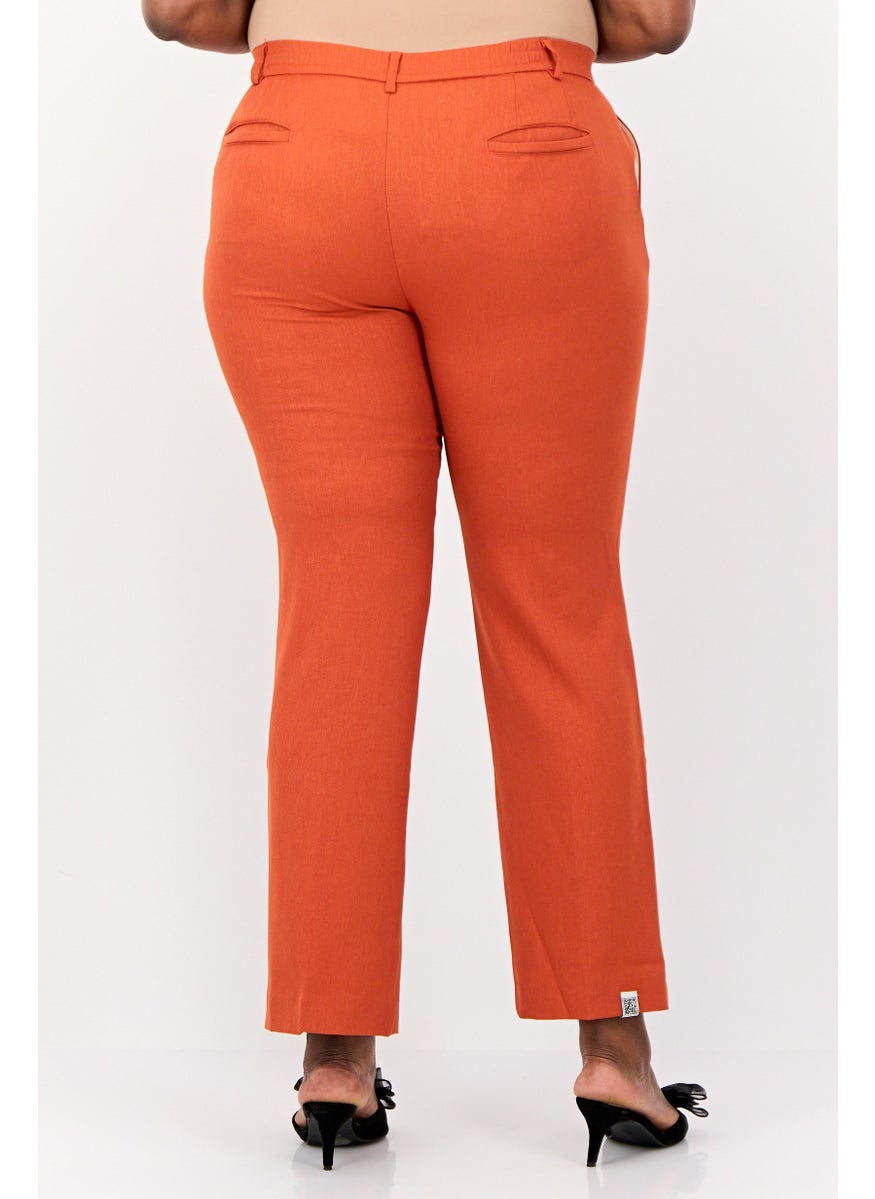 Women Regular Fit Solid Flare Pants, Rust