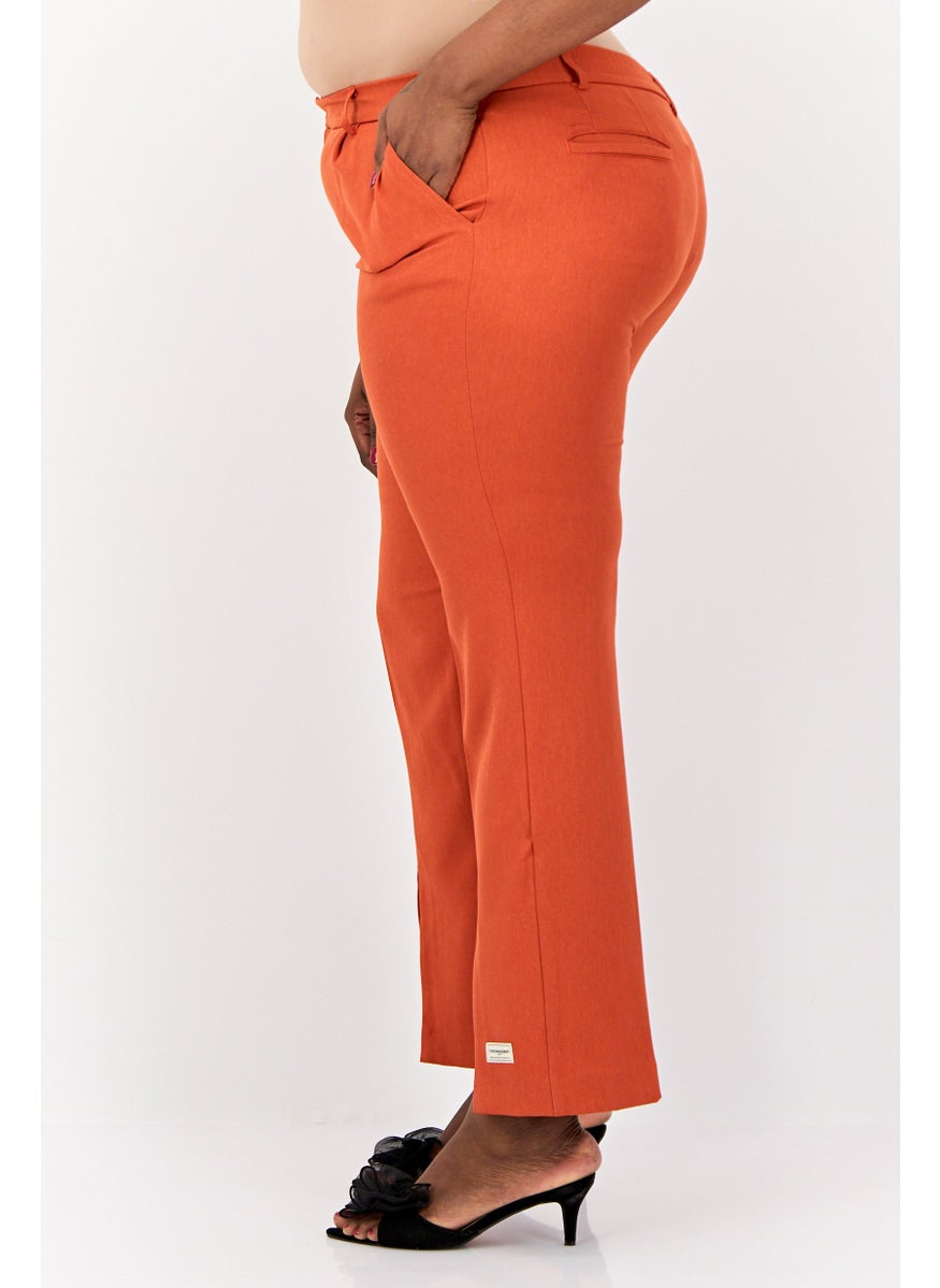 Women Regular Fit Solid Flare Pants, Rust