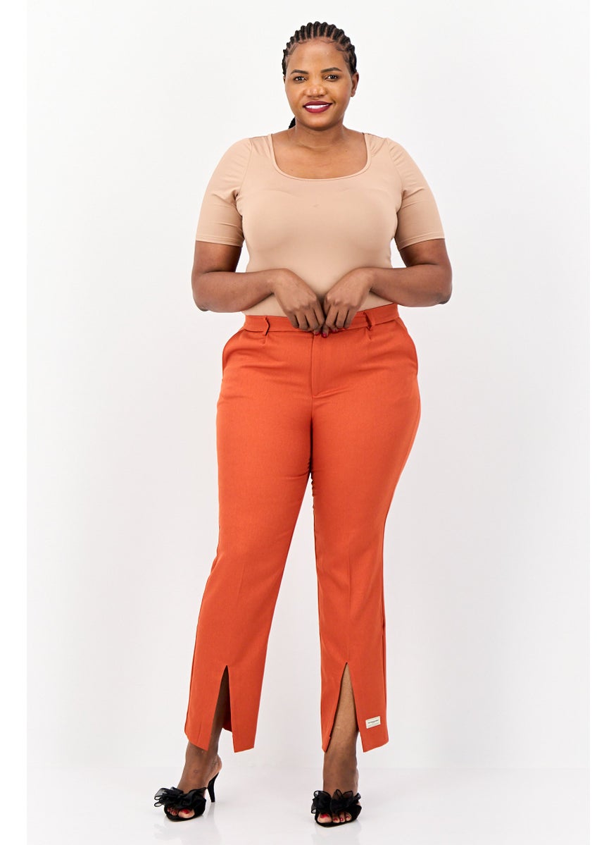 Women Regular Fit Solid Flare Pants, Rust