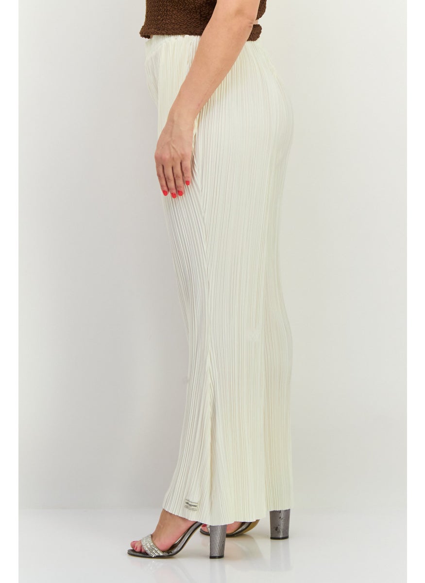 Women Regular Fit Textured Wide Leg Pants, Off White