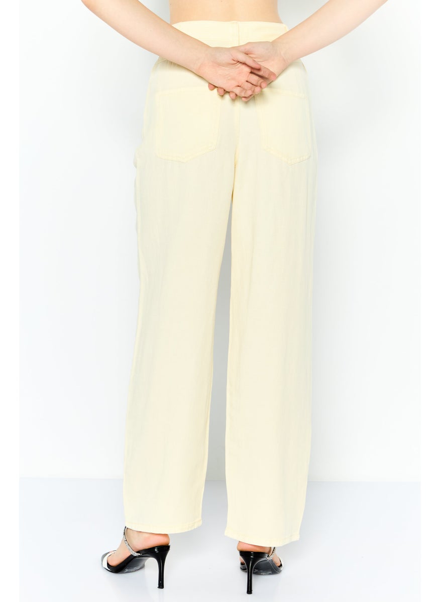 Women Regular Fit Plain Straight Pants, Yellow