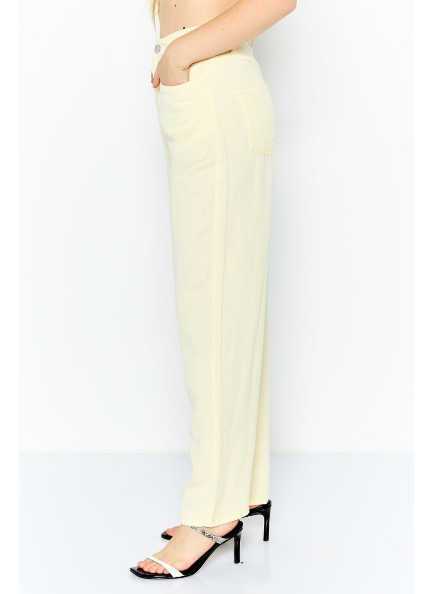 Women Regular Fit Plain Straight Pants, Yellow