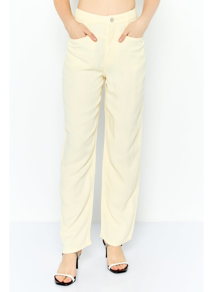 Women Regular Fit Plain Straight Pants, Yellow