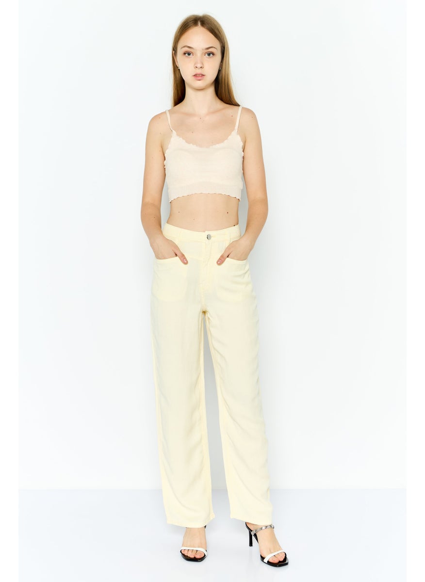 Women Regular Fit Plain Straight Pants, Yellow