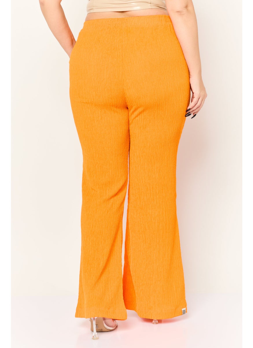 Women Regular Fit Textured Wide Leg Pants, Orange