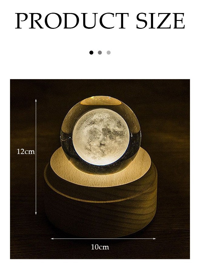 3D Moon Crystal Ball Night Light Wooden Base LED Moon Fantasy Crystal Night Light for Home Decoration Best Gift for Girlfriend Wife Mom Girl and Boy