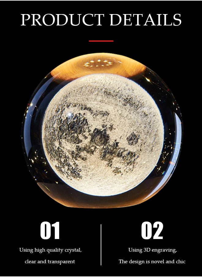 3D Moon Crystal Ball Night Light Wooden Base LED Moon Fantasy Crystal Night Light for Home Decoration Best Gift for Girlfriend Wife Mom Girl and Boy