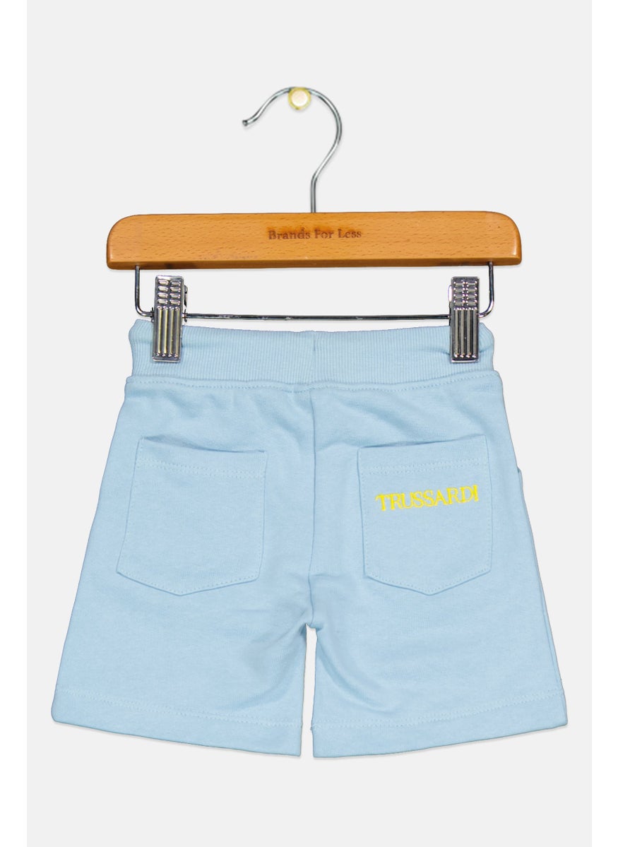 Toddlers Boy Embroidered Logo Drawstring Short, Light Blue/Yellow
