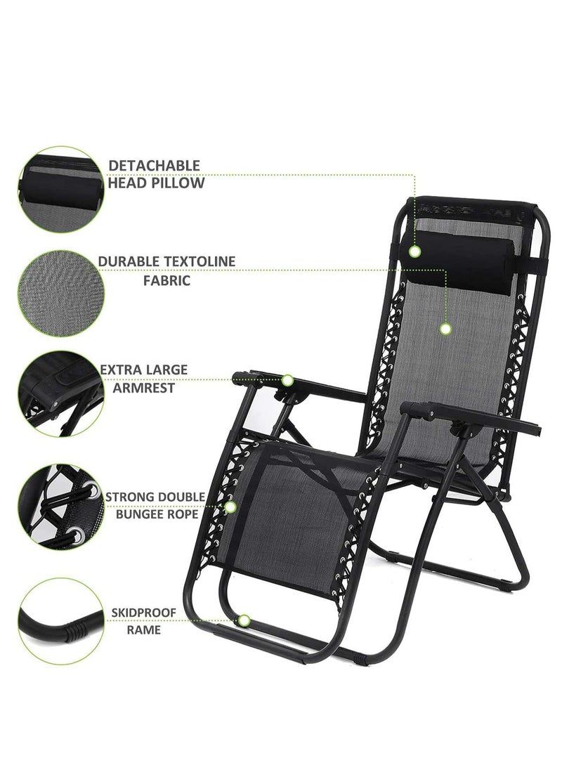 GO2CAMPS Foldable Camping Chair,Folding Reclining Lounge Chair,Camping Bed, Zero Gravity Beach Chair and Garden Chair with Pillows Recliner, Ergonomic Support for Camping, Garden, Poolside Backyard, Beach, Garden Relaxation