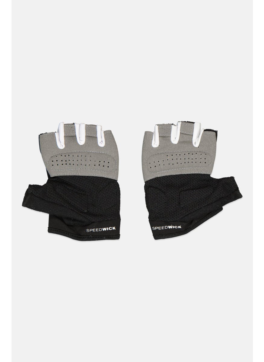 Men Brand Logo Fitness Gloves, Black/Grey