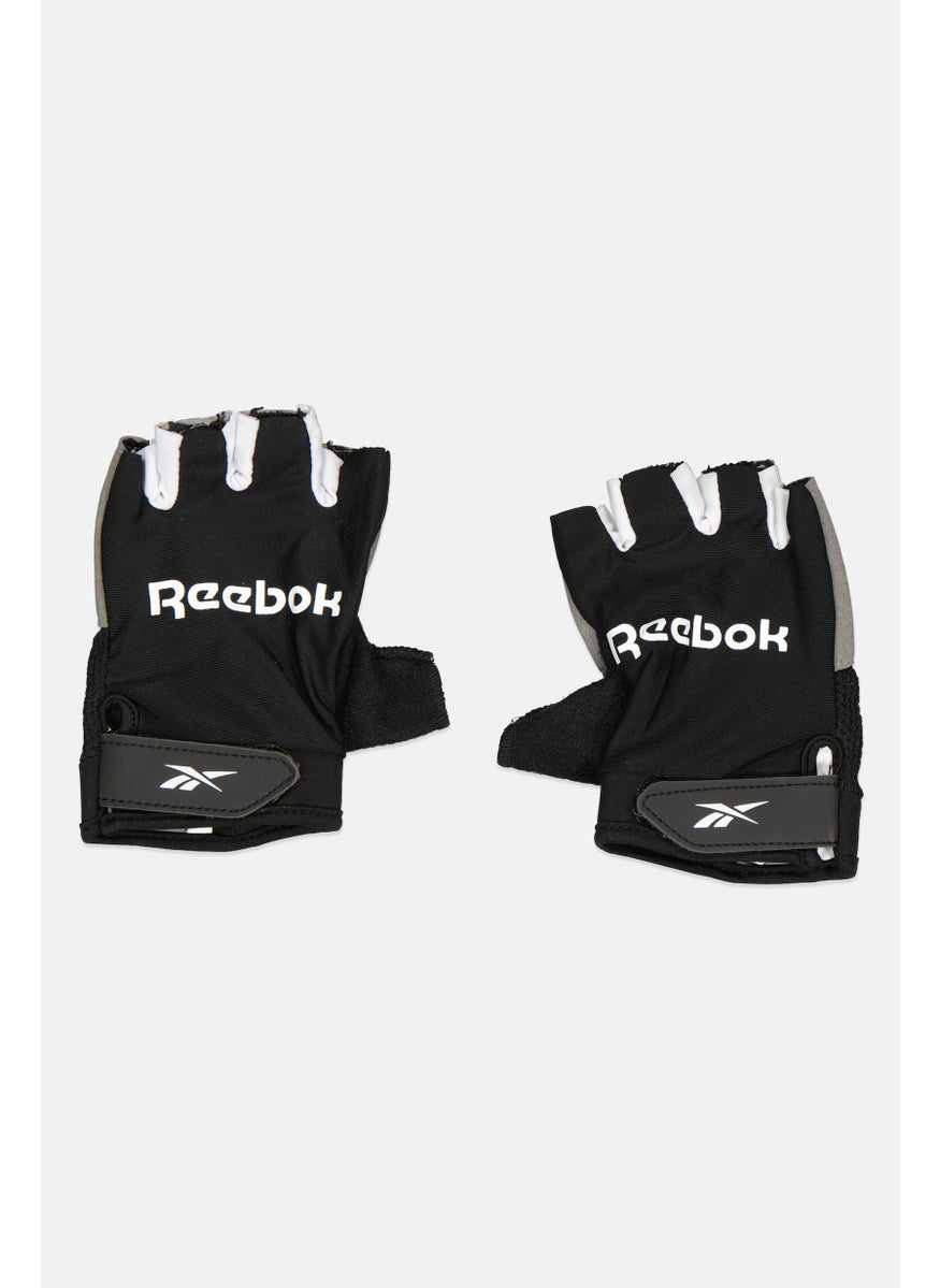 Men Brand Logo Fitness Gloves, Black/Grey