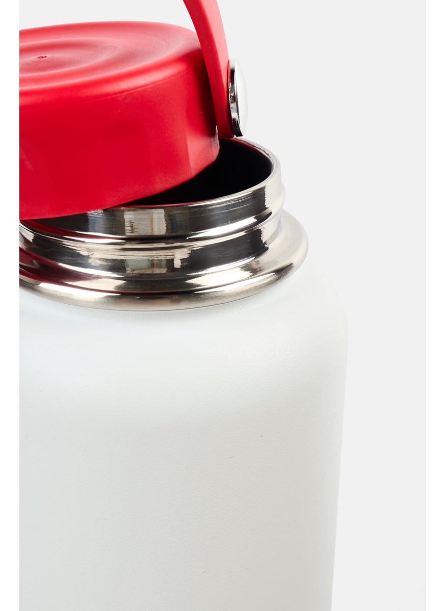 Stainless Steel Outdoor Handle Water Bottle 1183 ml, White/Red