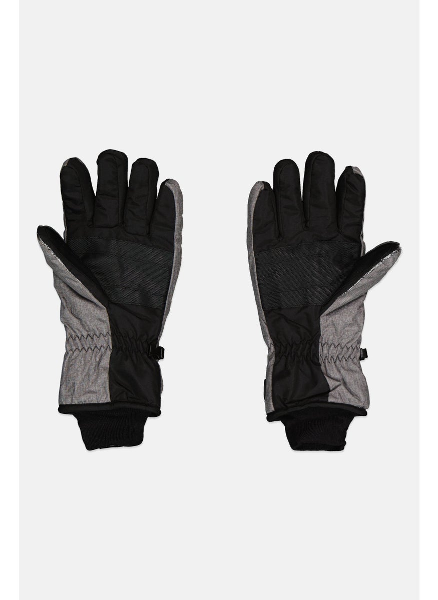 Men 1 Pair Brand Logo Ski Gloves, Grey