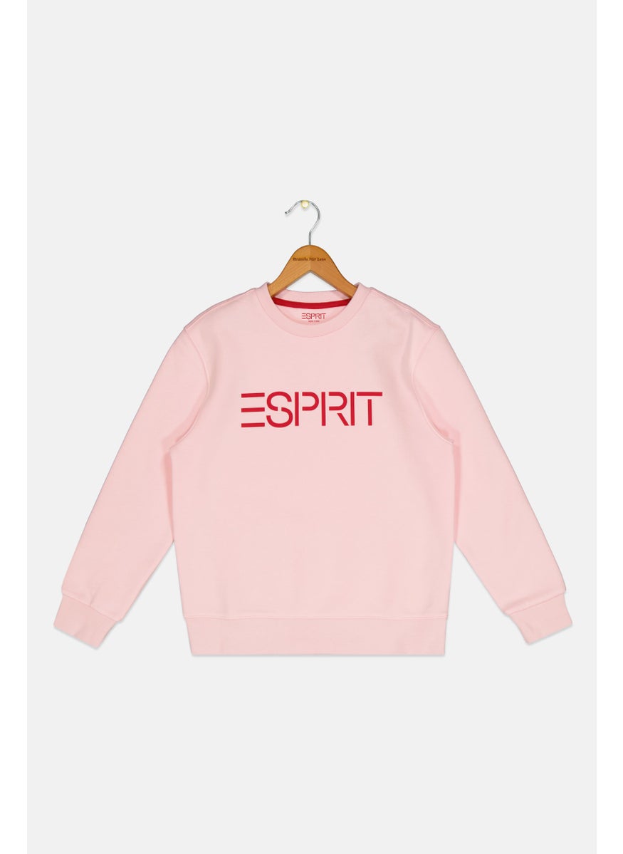 Kids Girl Crew Neck Long Sleeve Brand Logo Sweatshirt, Pink