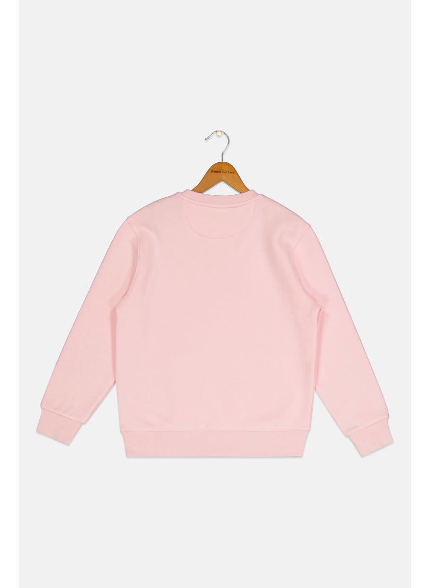 Kids Girl Crew Neck Long Sleeve Brand Logo Sweatshirt, Pink