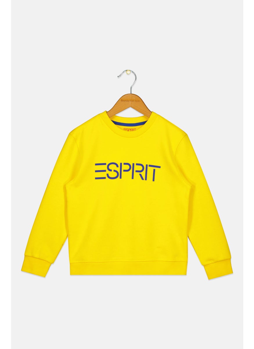 Kids Girl Crew Neck Long Sleeve Brand Logo Sweatshirt, Yellow