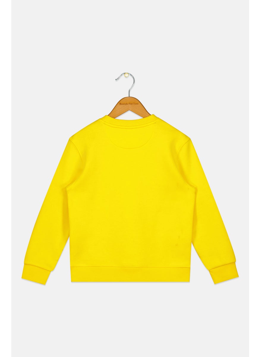 Kids Girl Crew Neck Long Sleeve Brand Logo Sweatshirt, Yellow