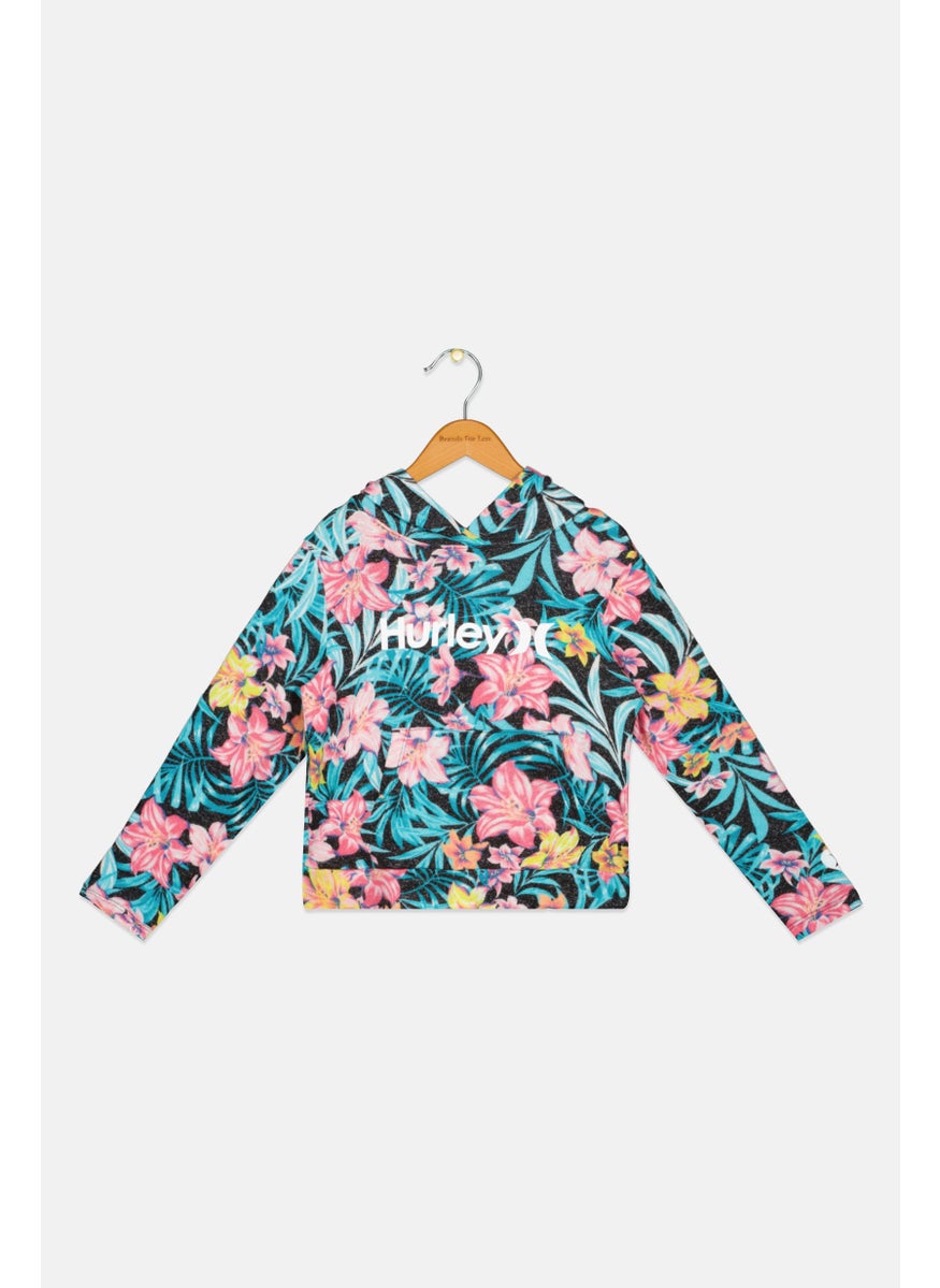 Kids Girl Floral Print Sweatshirt, Black