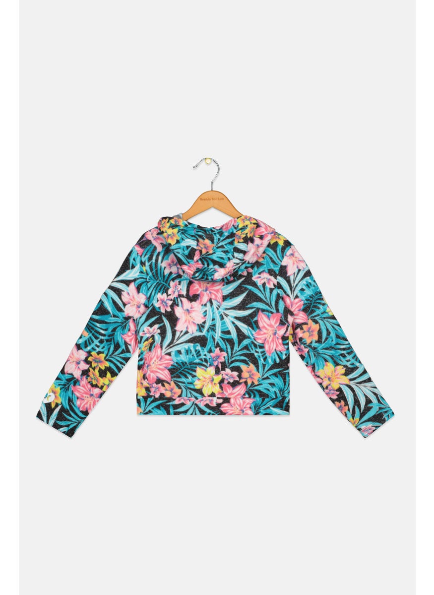 Kids Girl Floral Print Sweatshirt, Black