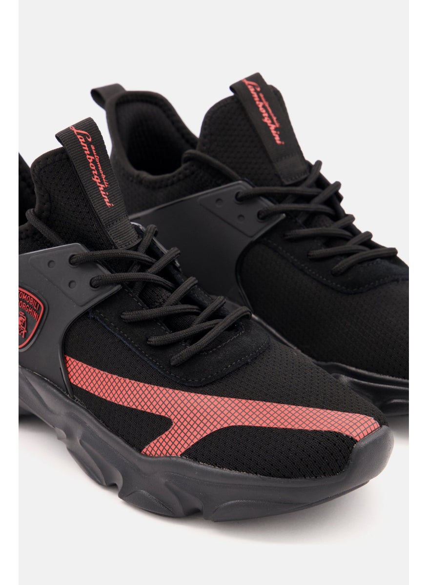 Men Lace Up Knitted Suede Shoes, Black/Peach