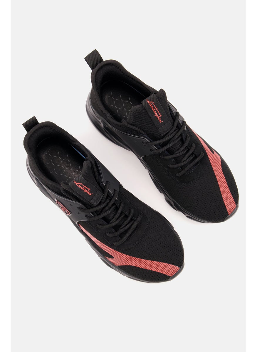 Men Lace Up Knitted Suede Shoes, Black/Peach