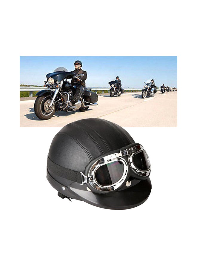 German Style Motorcycle PU Half Helmet Safety Goggles