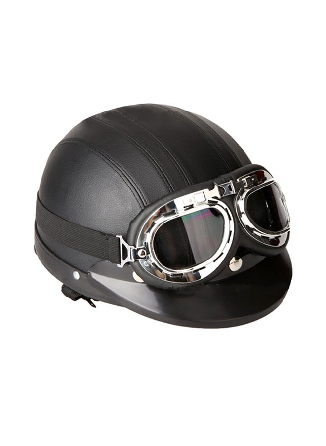 German Style Motorcycle PU Half Helmet Safety Goggles