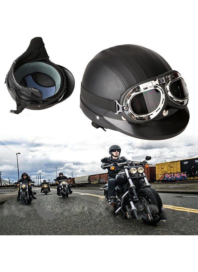German Style Motorcycle PU Half Helmet Safety Goggles