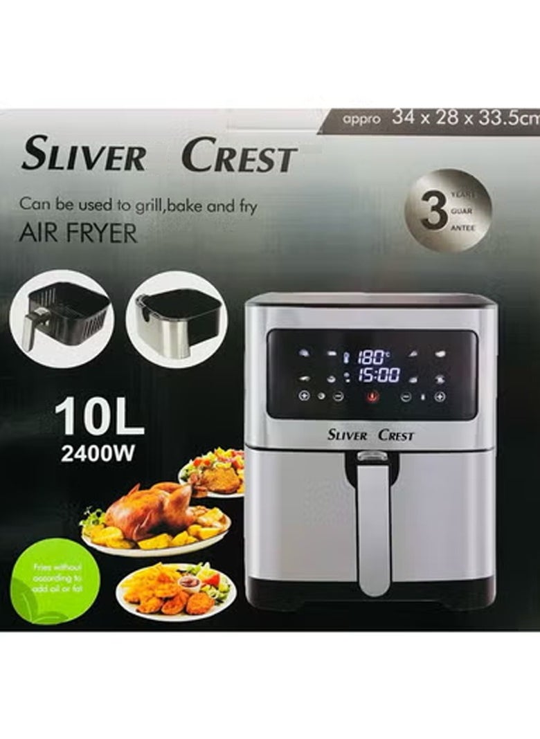 10L 2400W Large Capacity Digital Touch LED Air Fryer Household Multi-functional Oil-free Healthy Cooking Non-Stick Grill Smokeless Fully Fries Machine Timer Temperature Control Smart Electric Fryer Oven electric frying pan Grill Kitchen Appliance