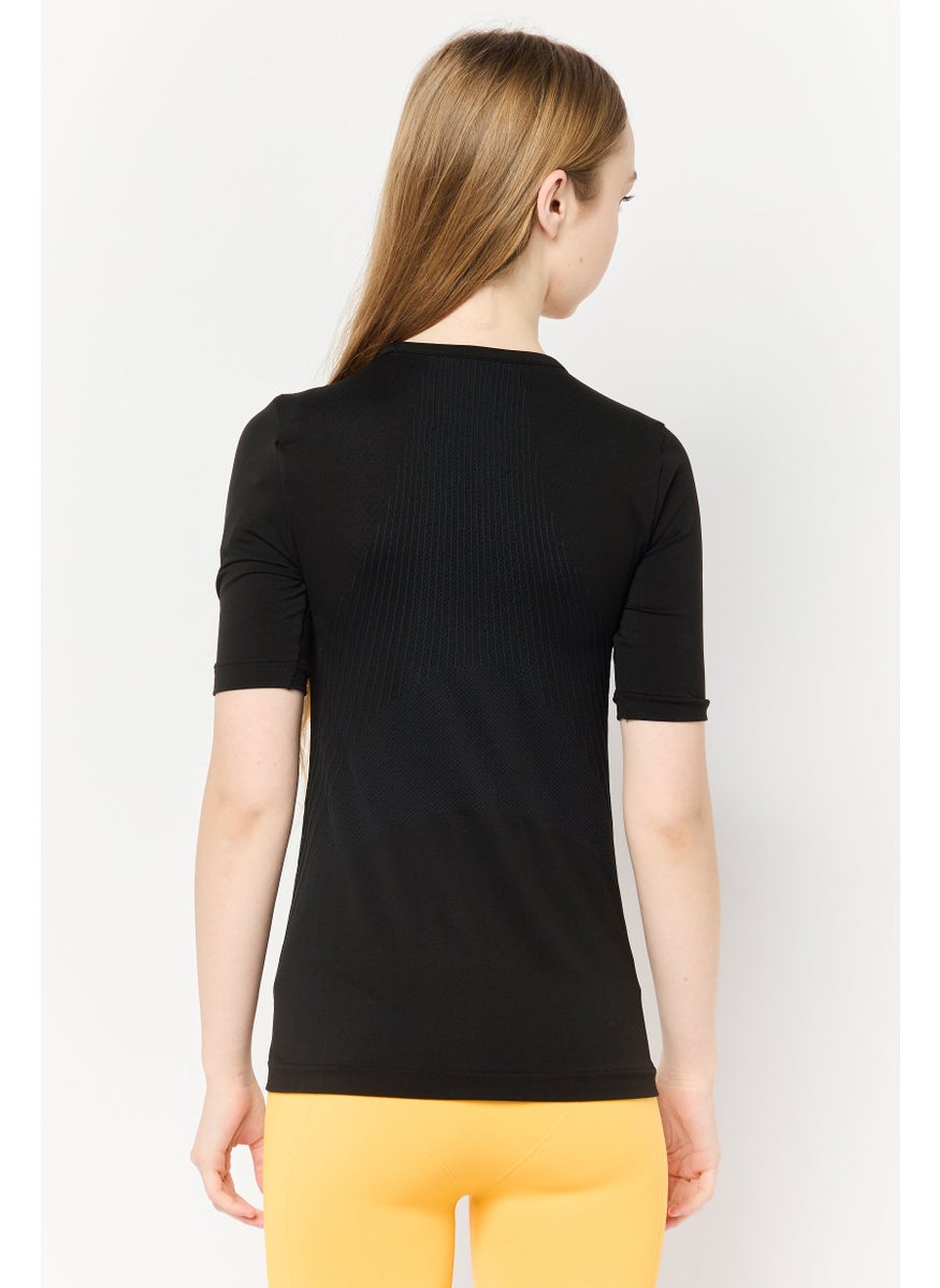 Women Sportswear Fit Short Sleeve Seamless Training Top, Black