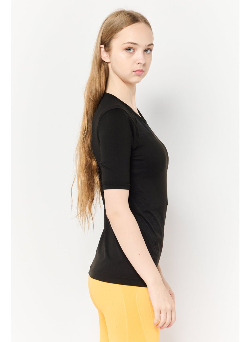 Women Sportswear Fit Short Sleeve Seamless Training Top, Black