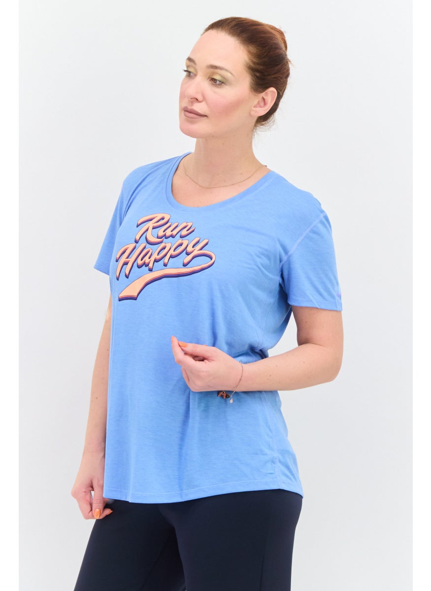 Women Sportswear Fit Short Sleeve Outdoor T Shirt, Blue