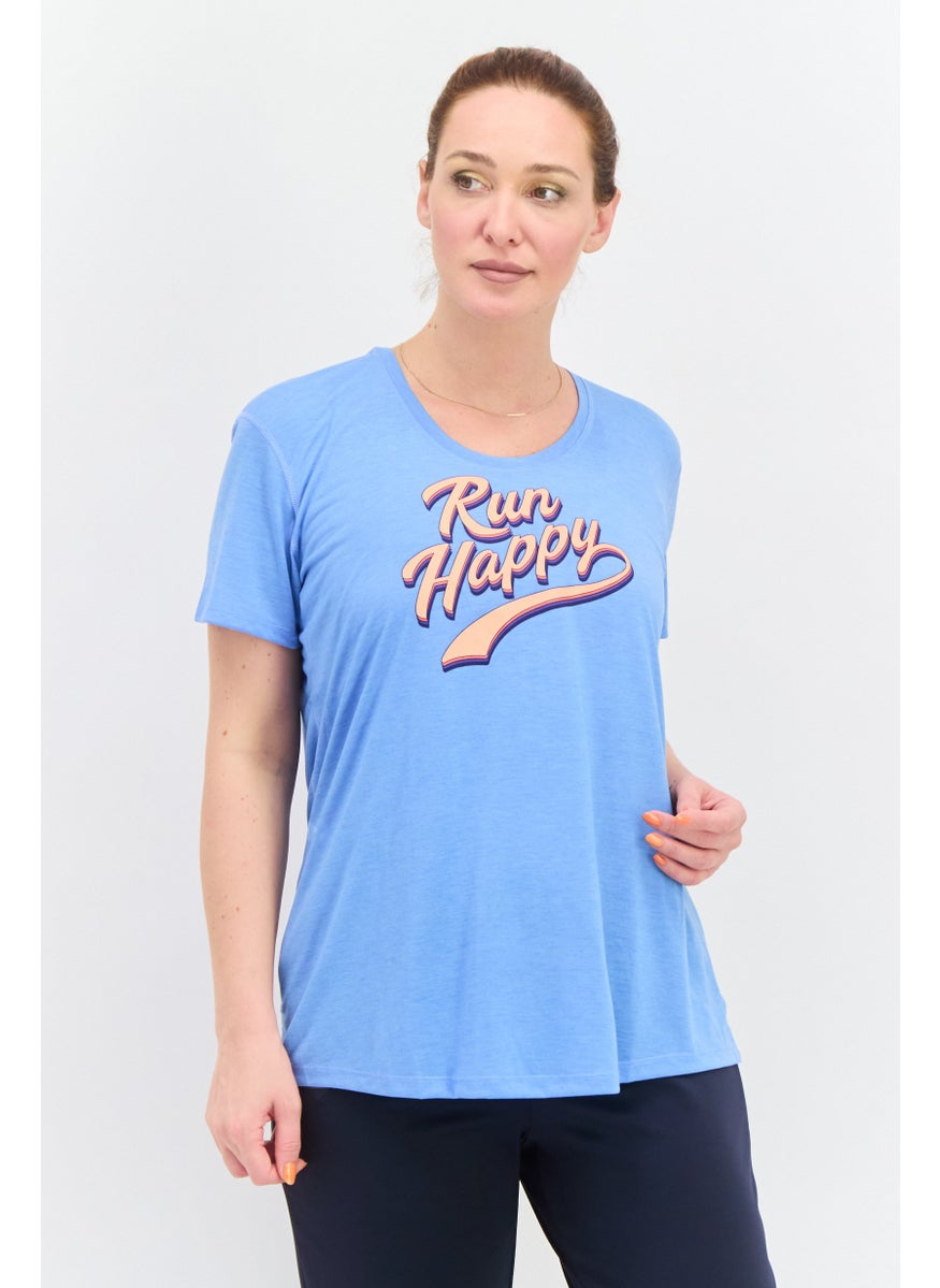 Women Sportswear Fit Short Sleeve Outdoor T Shirt, Blue