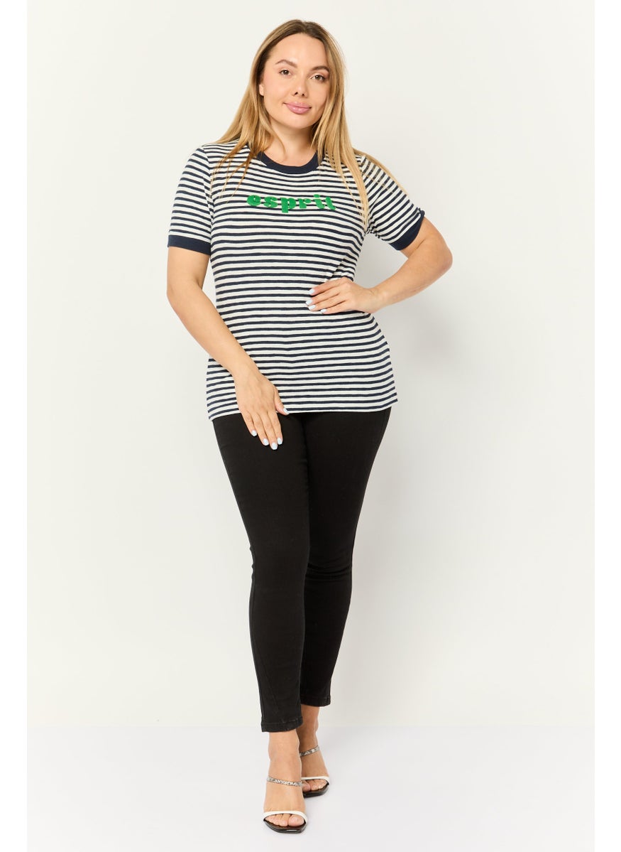 Women Crew Neck Short Sleeves Yarn Dye T-Shirt, MultiColor