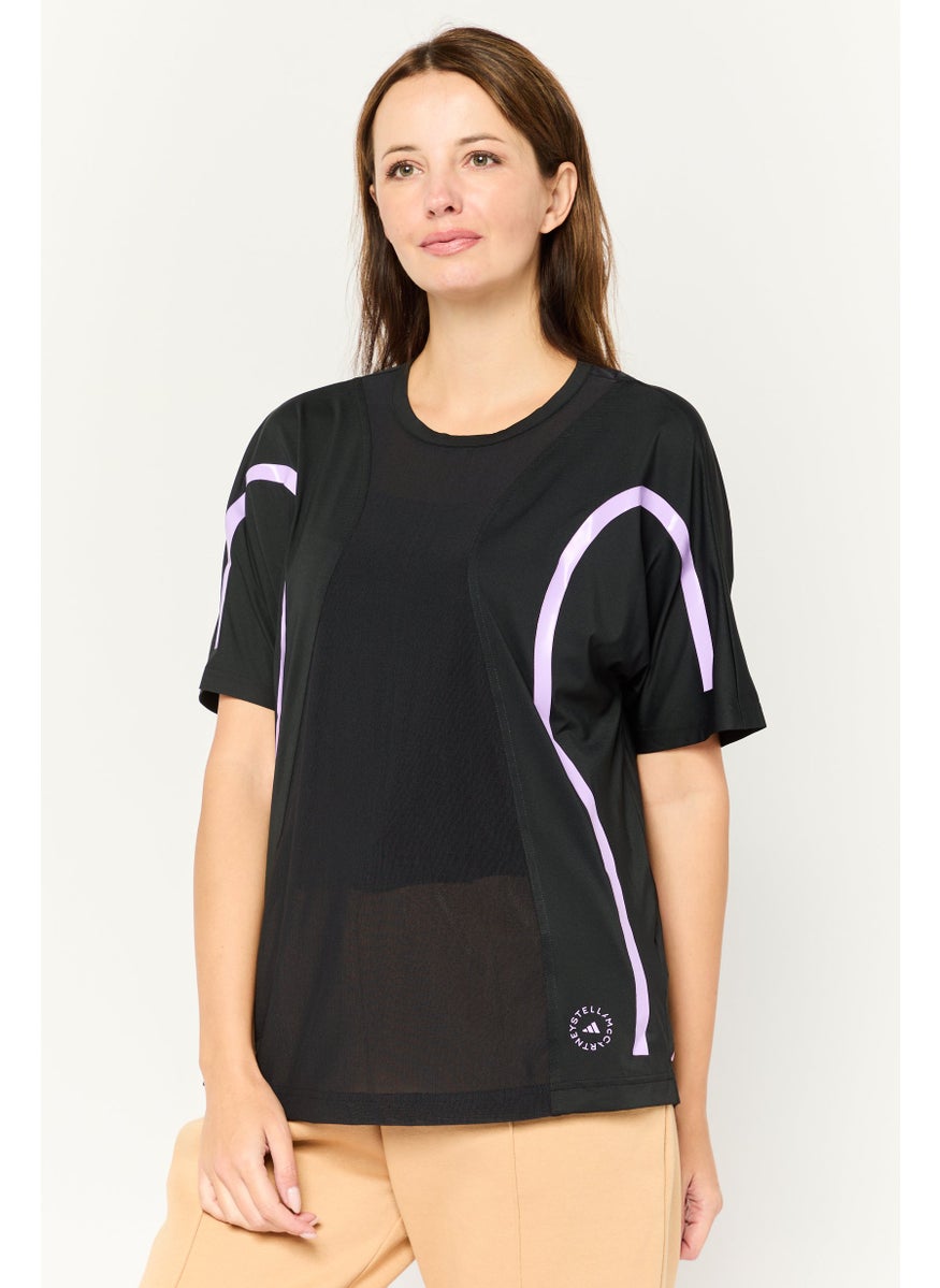 Women Sportswear Fit Short Sleeve Running T-Shirts, Black/Light Purple
