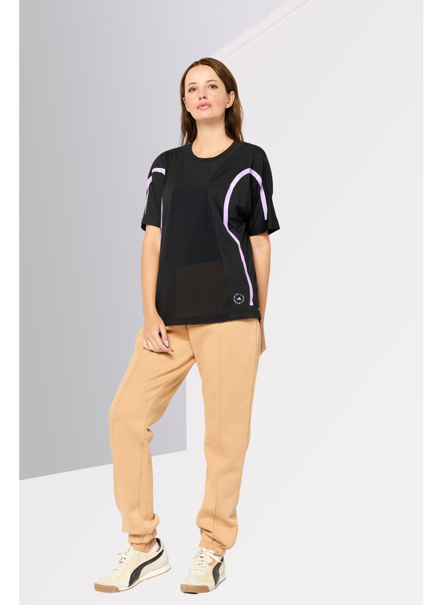 Women Sportswear Fit Short Sleeve Running T-Shirts, Black/Light Purple