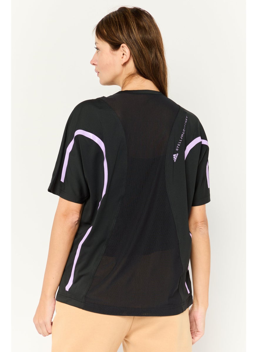 Women Sportswear Fit Short Sleeve Running T-Shirts, Black/Light Purple