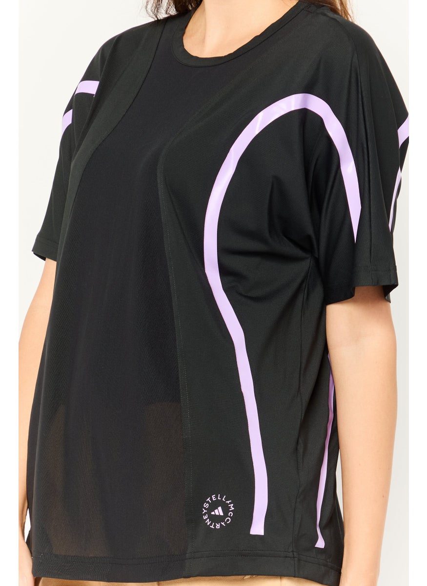 Women Sportswear Fit Short Sleeve Running T-Shirts, Black/Light Purple
