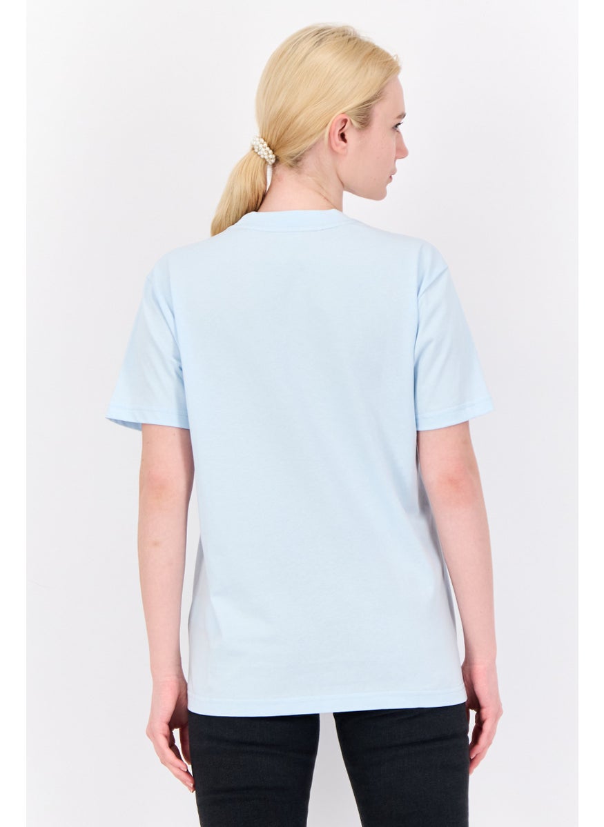 Women Crew Neck Brand Logo Short Sleeves T-shirt, Light Blue