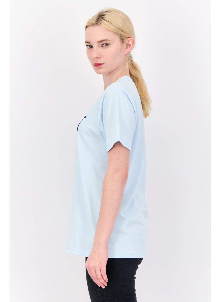 Women Crew Neck Brand Logo Short Sleeves T-shirt, Light Blue