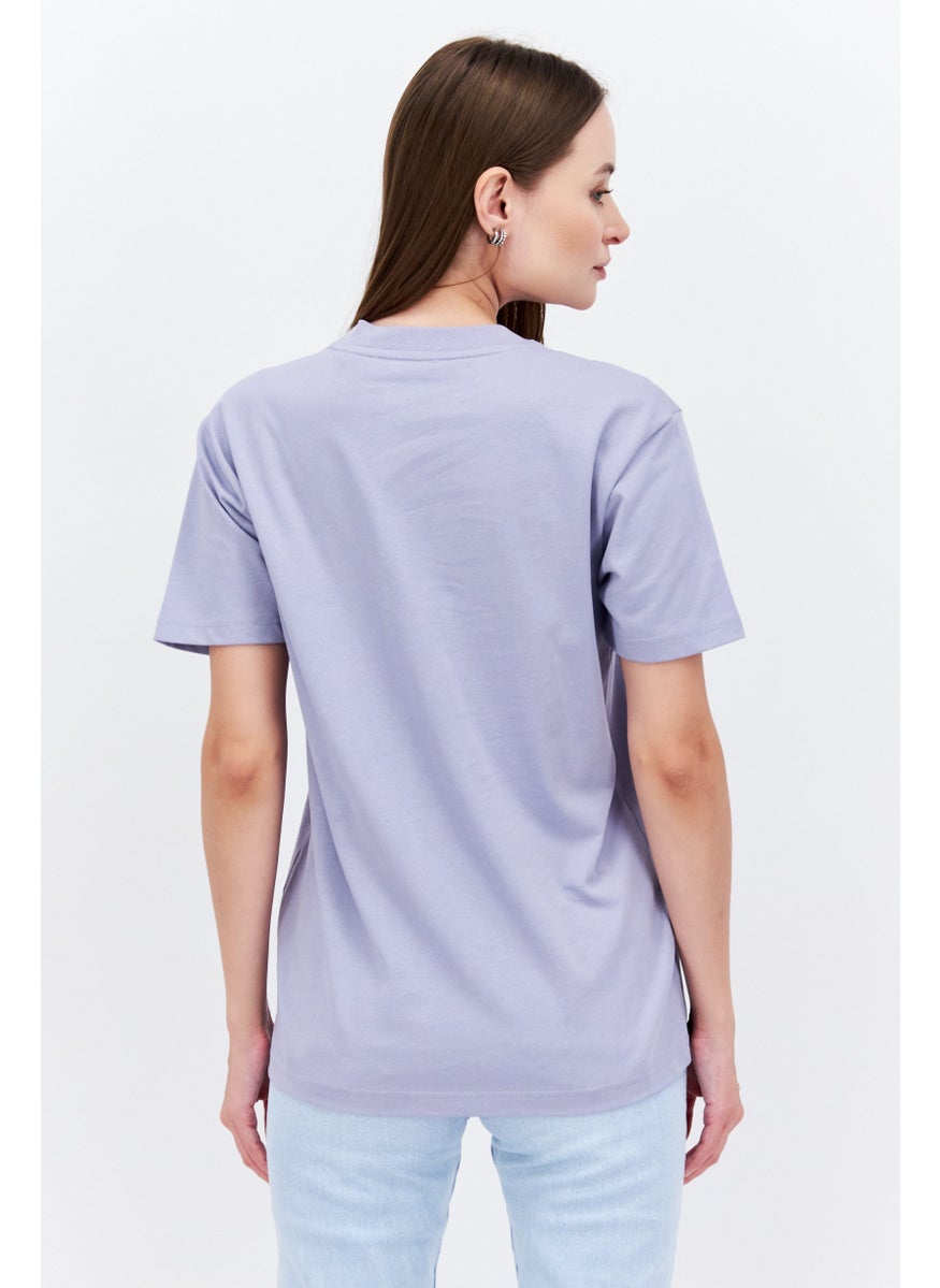 Women Crew Neck Short Sleeve Brand Logo T-Shirt, Lavender