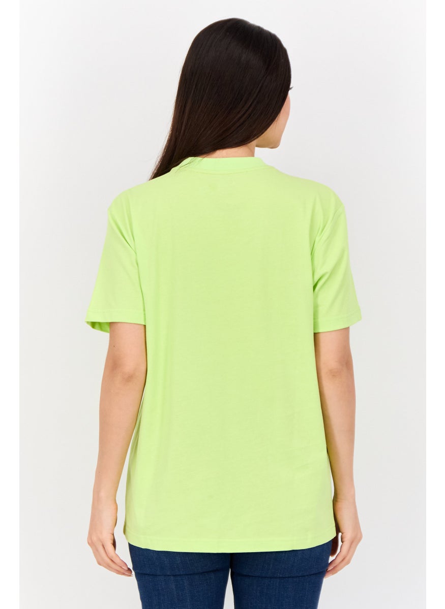 Women Crew Neck Short Sleeves Graphic Print T-Shirt, Lime Green