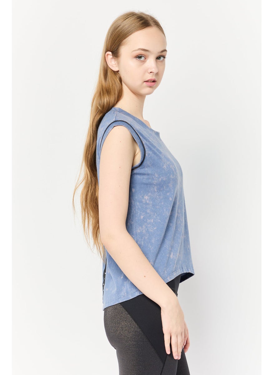 Women Sportswear Fit Sleeveless Running Top, Dirty Blue