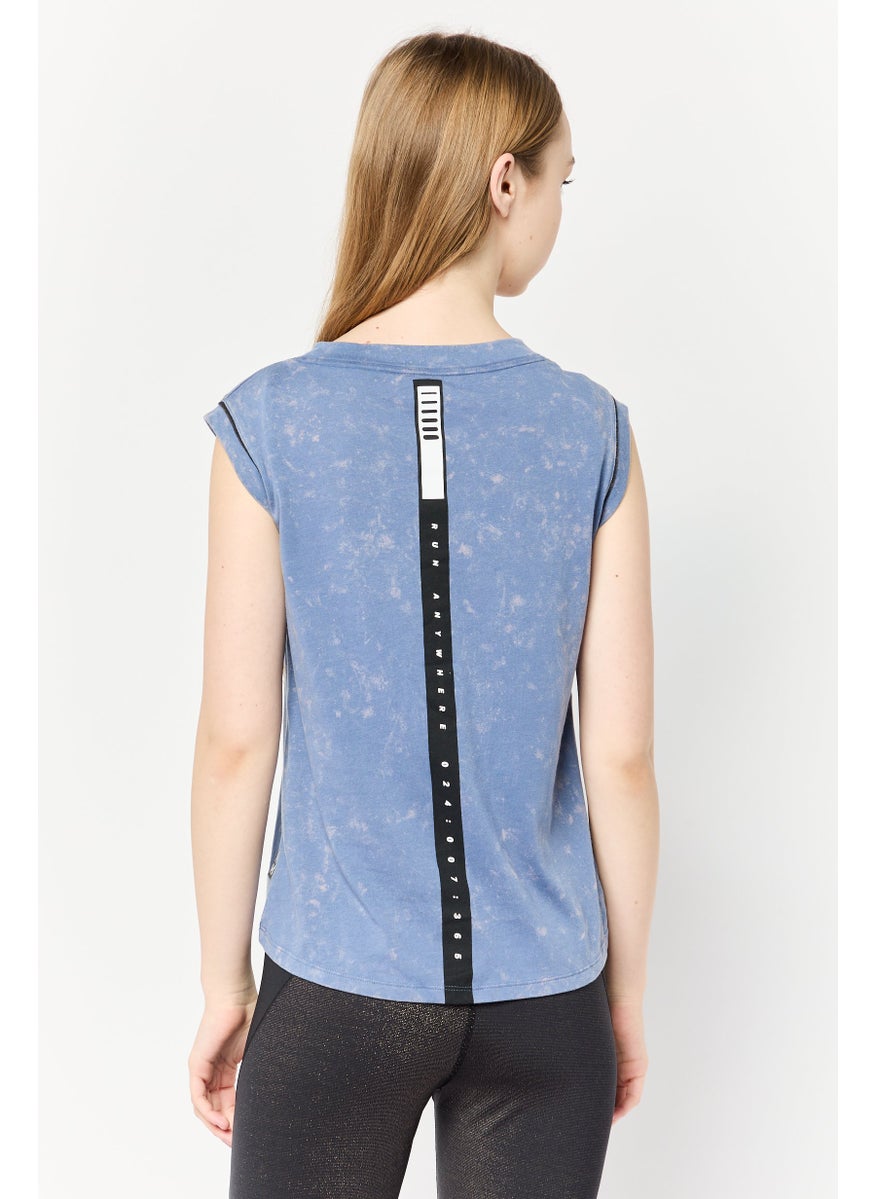 Women Sportswear Fit Sleeveless Running Top, Dirty Blue