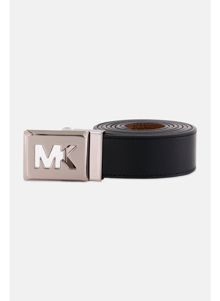 Women Brand Logo Leather Belt, Tan/Black