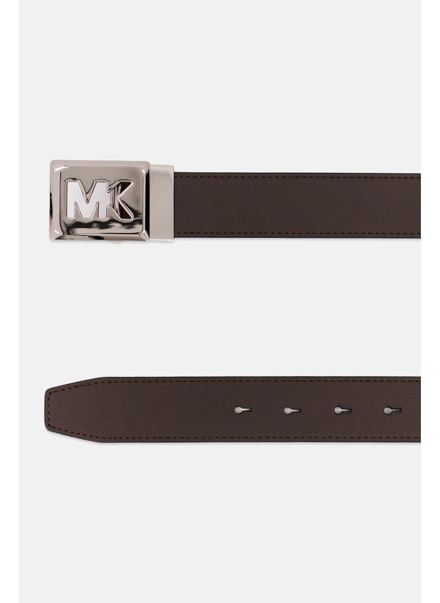 Women Brand Logo Leather Belt, Brown