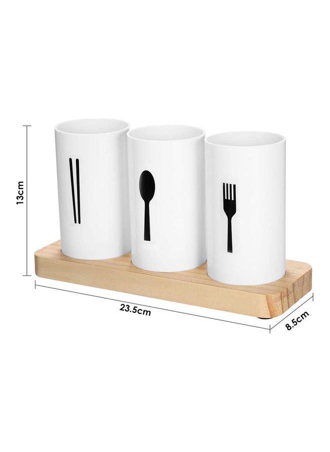 4-Piece Flatware Caddy With Cleaning Brush White/Beige/Black 23.5x8.5x13cm