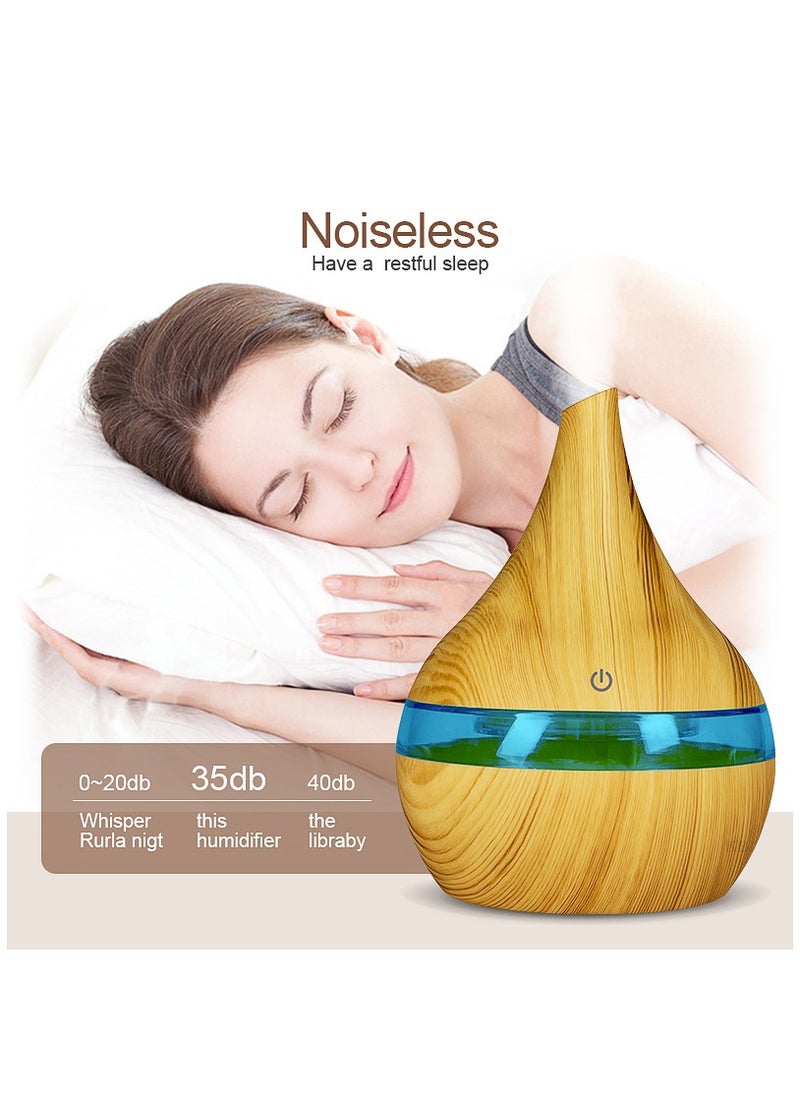 USB Air Humidifier u0026 Aroma Diffuser - 300ml Large Mist Quiet Bedroom Office Desktop, Wood Grain Design with Night Light, Essential Oil Air Purifier
