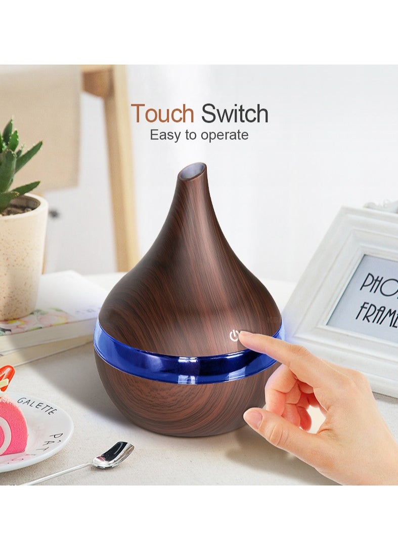 USB Air Humidifier u0026 Aroma Diffuser - 300ml Large Mist Quiet Bedroom Office Desktop, Wood Grain Design with Night Light, Essential Oil Air Purifier